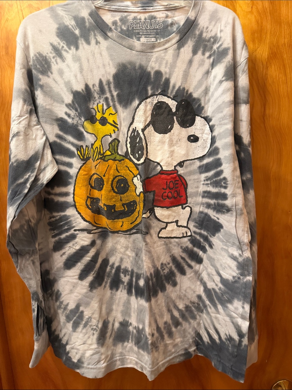 Peanuts Adults Long Sleeve Tie-Dye 'Joe Cool' Tee - Gray, Yellow, Red